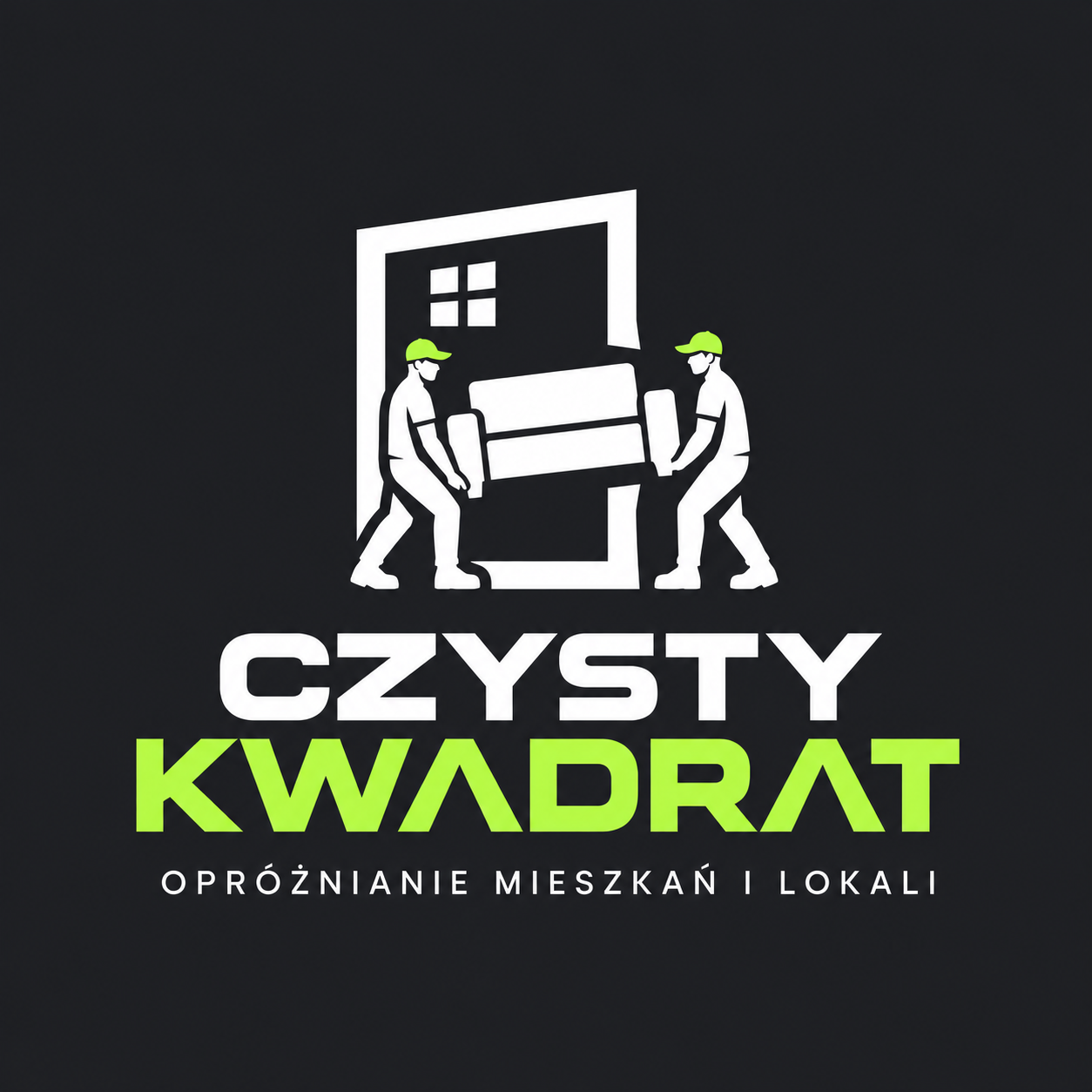 Logo Czysty Kwadrat – dwie osoby wynoszące kanapę z domu